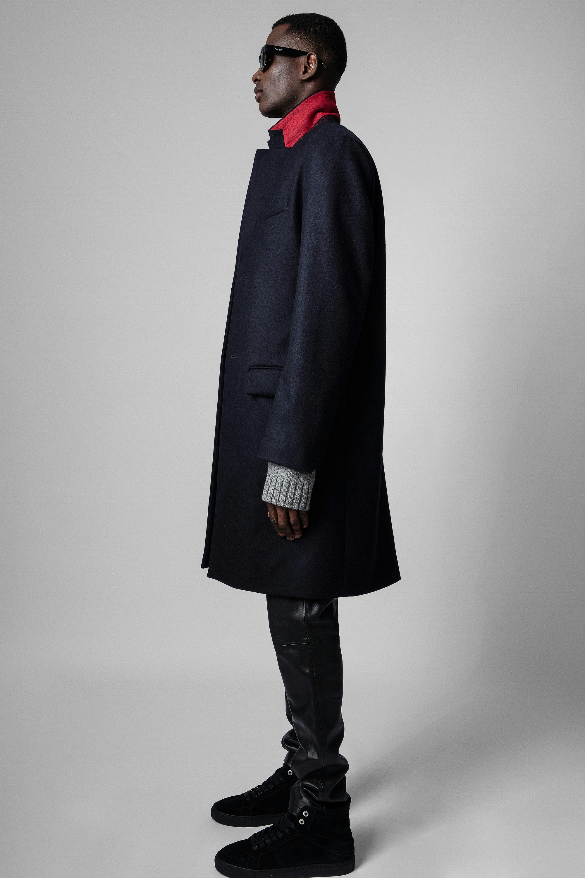 Matt Coat - Straight-cut navy blue wool coat